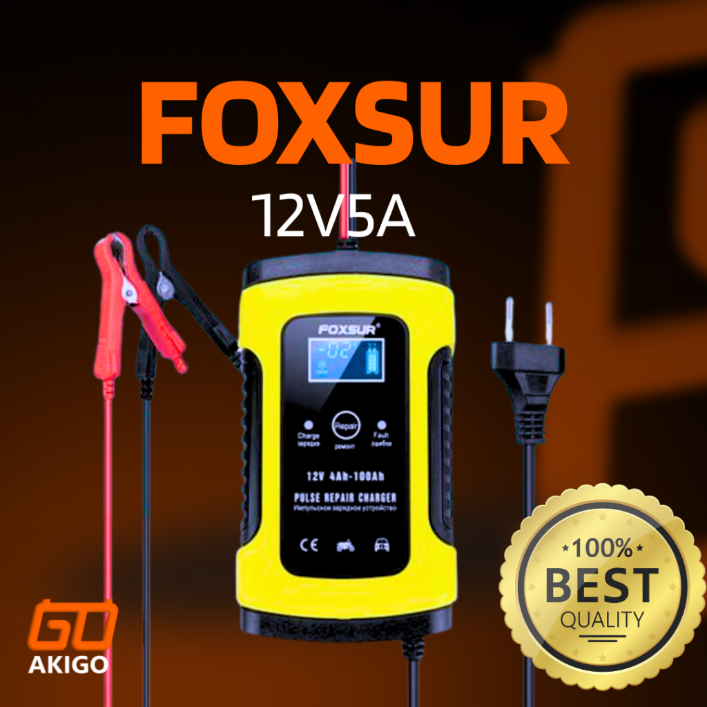 Foxsur Smart Charger 12V 5A LCD Intelligent Auto Cut Off