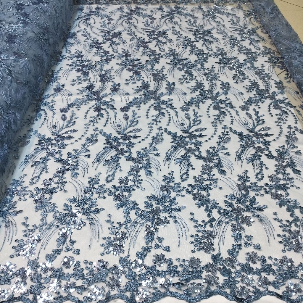 bahan kain tile Rubi bordir spanggel premium/tile bordir full Payet sequin antik/tile kebaya spangge