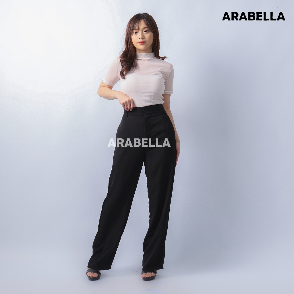 Celana Loose Pants Wanita Dewasa Highwaist Anti Kusut Bahan Polyester Premium