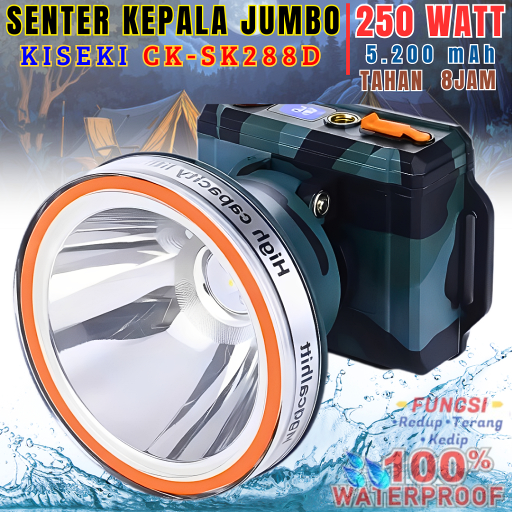 Headlamp/Senter Kepala Kiseki Ck Sk288d Dengan Daya 250wat,Bisa Jadi Powerbank Dan Baterai Tahan Lam