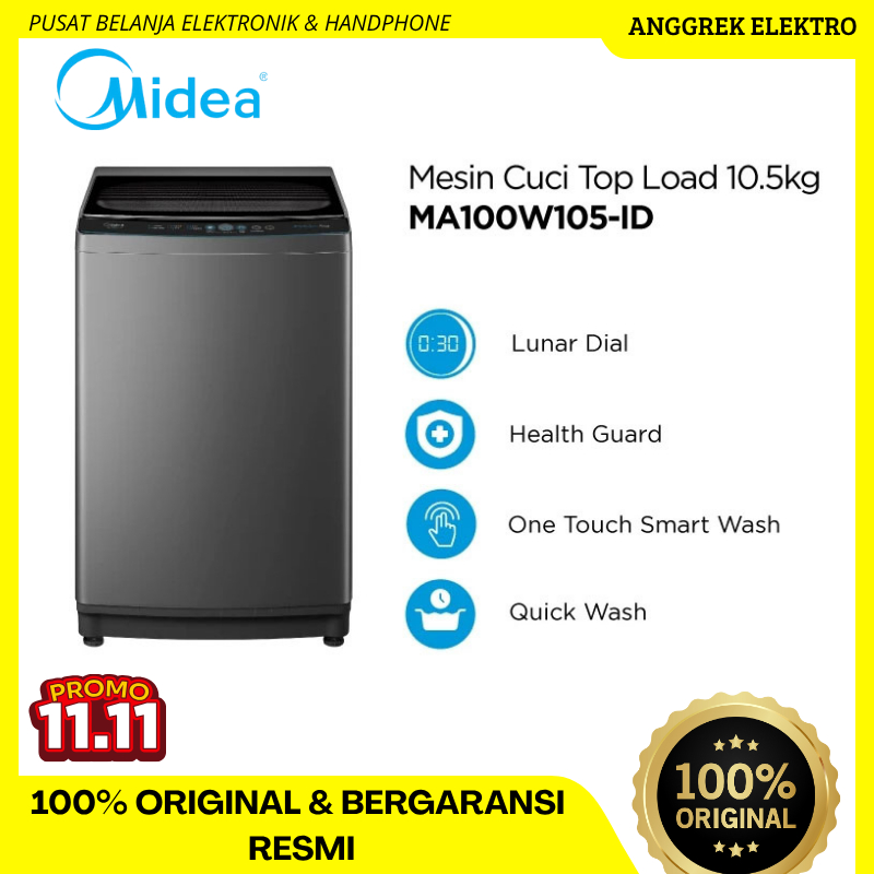 Midea Mesin Cuci Top Load Kapasitas 10.5kg - MA100W105-ID One Touch Smart Wash FREE BANDAR LAMPUNG
