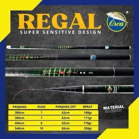Tegek Orca Regal Carbon Super Kuat & Responsif – Action Kaku, Sensitivitas Tinggi, Panjang 360cm–540