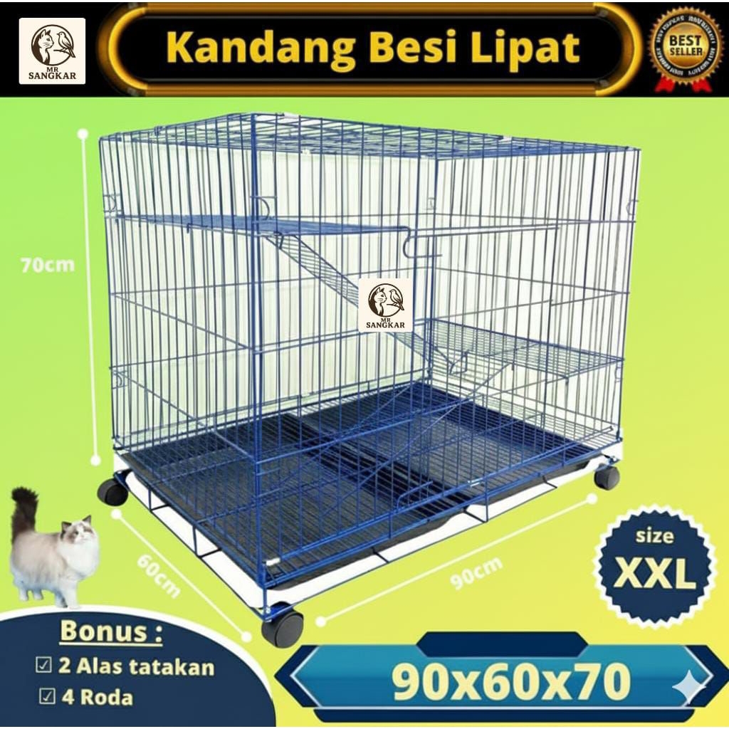 KANDANG KUCING JUMBO SIZE XXL 2 TINGKAT BESI LIPAT TEBAL