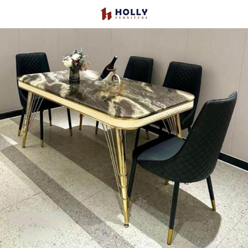 Meja makan marmer mewah 6 kursi