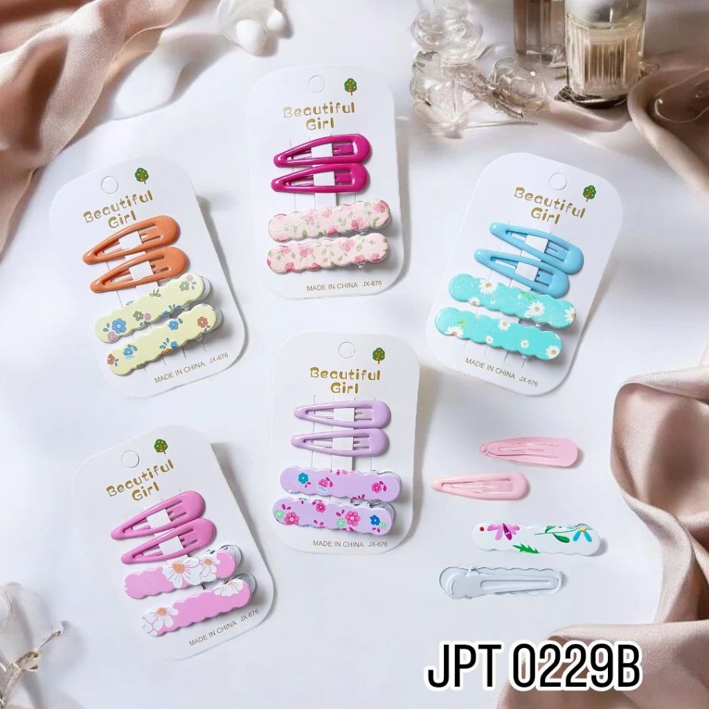 JPT 0229B - ISI 12 KARTON JEPIT ANAK 4IN1 BUAYA + TIK TOK MOTIF FLORAL MODEL OVAL