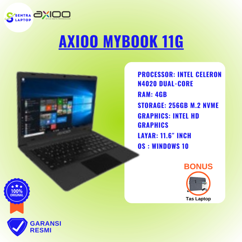 Axioo MyBook 11G Intel N4020 RAM 4GB SSD 256GB 11"HD windows 10 PRO