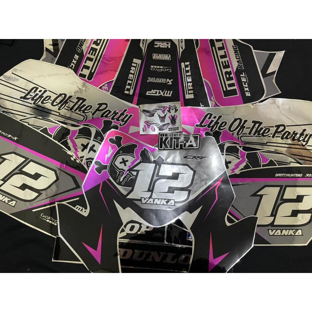 Decal sticker CRF 150 hitam pink full chrome desain custom