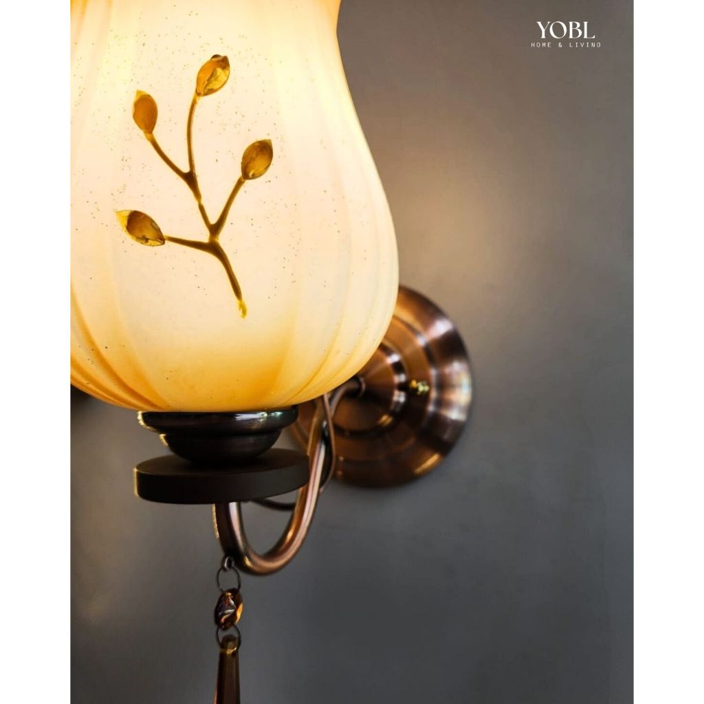 Lampu Tidur Klasik Coklat Motif Bunga - Lampu Dinding