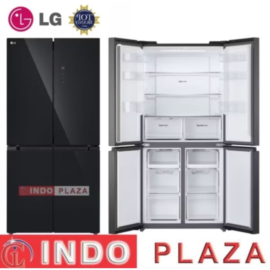 KULKAS LG SIDE BY SIDE 4 PINTU GCFB47FMGAH BLACK GLASS