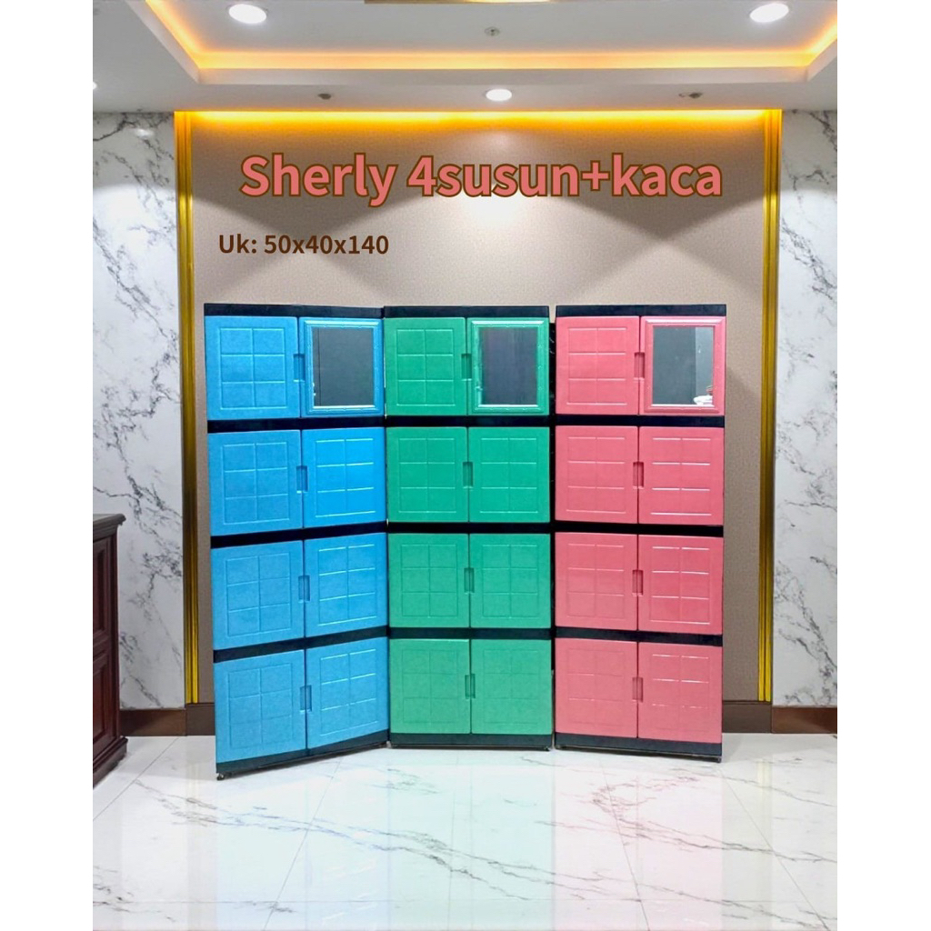 lemari baju plastik plus kaca|lemari plastik 4 susun + kaca