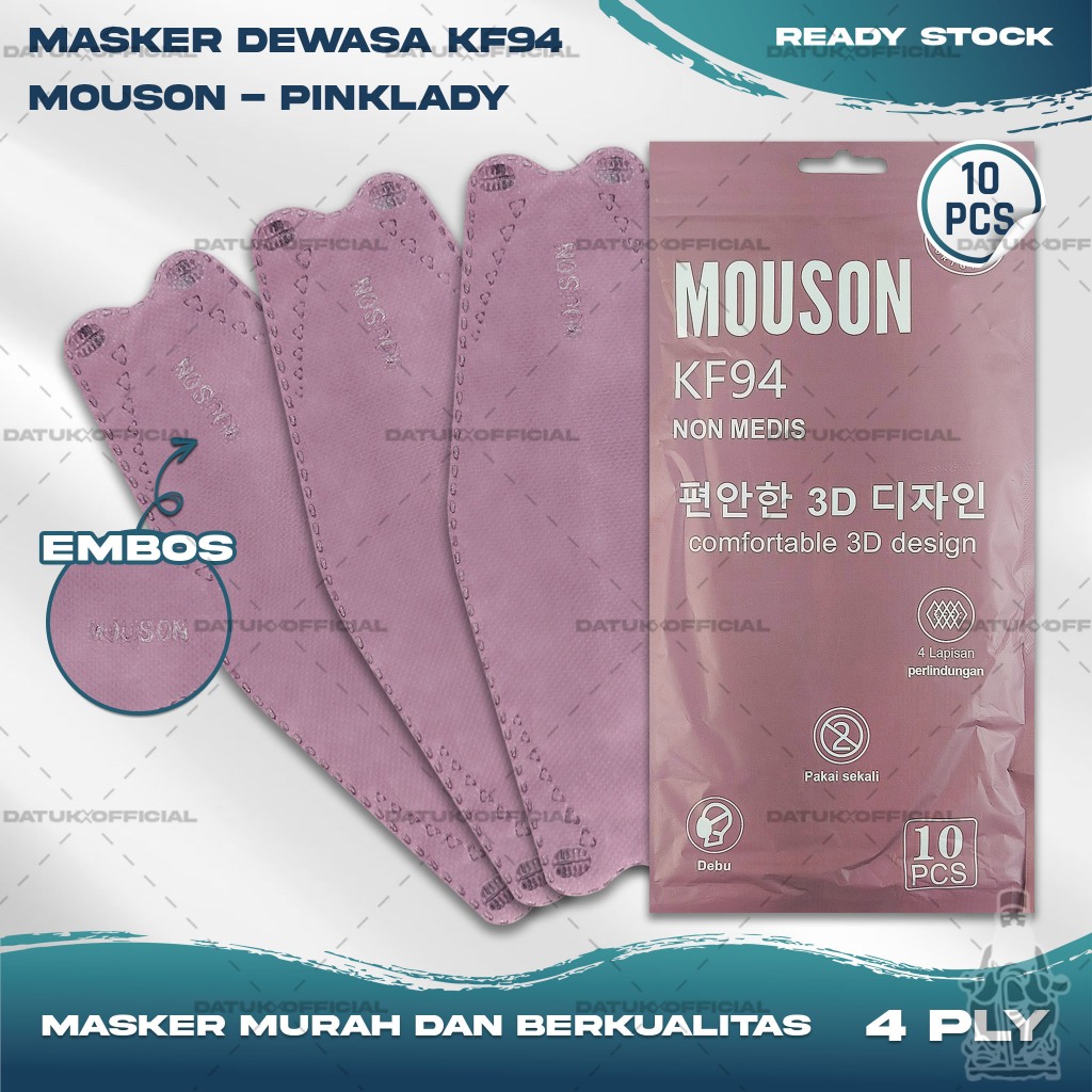 Masker KF94 MOUSON 4Ply Isi 10Pcs Lady Pink Shrimp Korea KF 94 4 Ply Earloop Surgical Mask