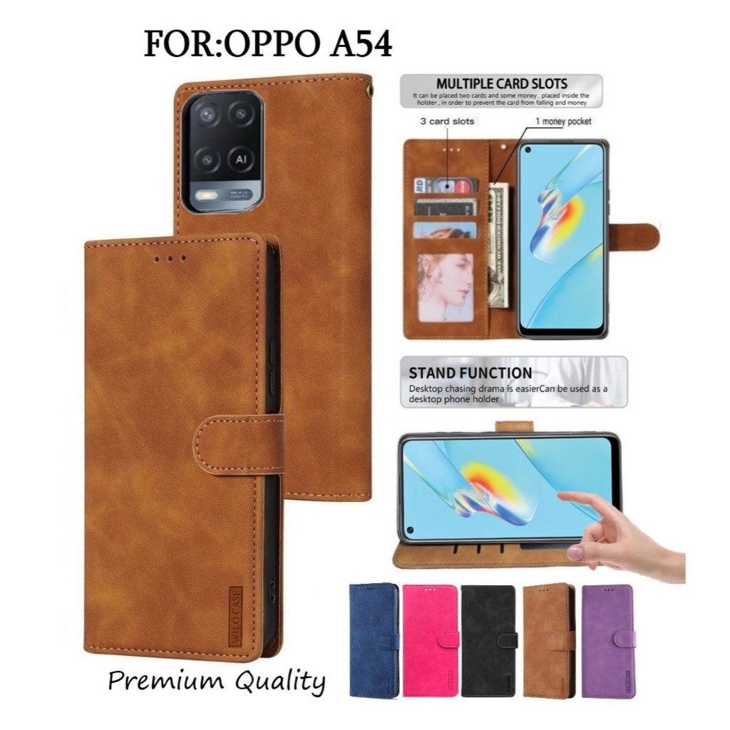 Premium Quality Wilo Case Oppo A54 Flip Case Wallet Luxury Style With Card Slot