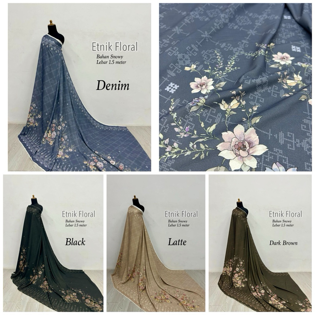 bahan kain snowy digital printing motif flower pinggir bawah / kain snowy lembut / kain / bahan terb