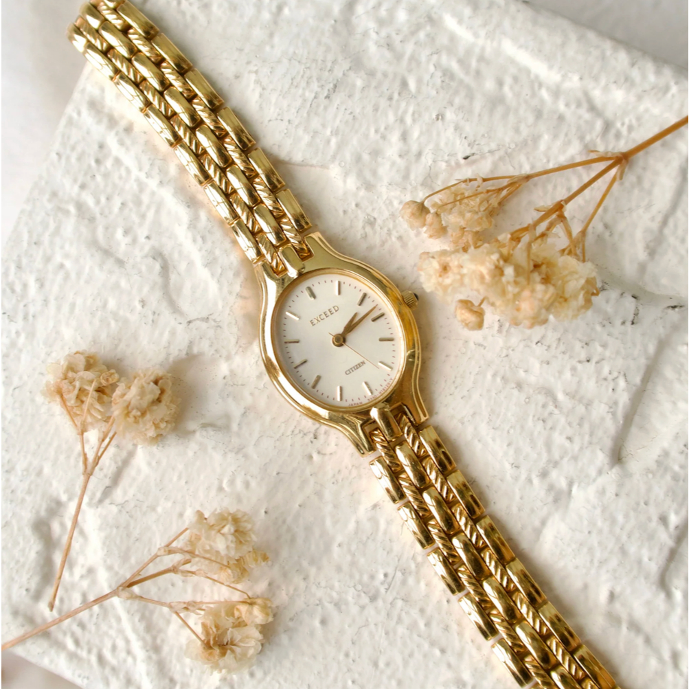 Jam Tangan Wanita Vintage Watch Citizen Exceed Gold Oval Chain Original Autentik Preloved Bekas