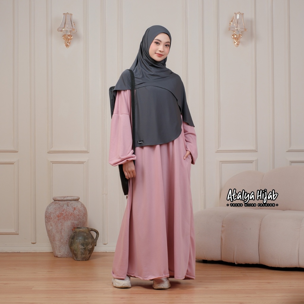 Setelan Baju Abaya Muslim Friendly One Set Pashmina Instan Muslim Dress Busui Bisa Dipakai Olahraga