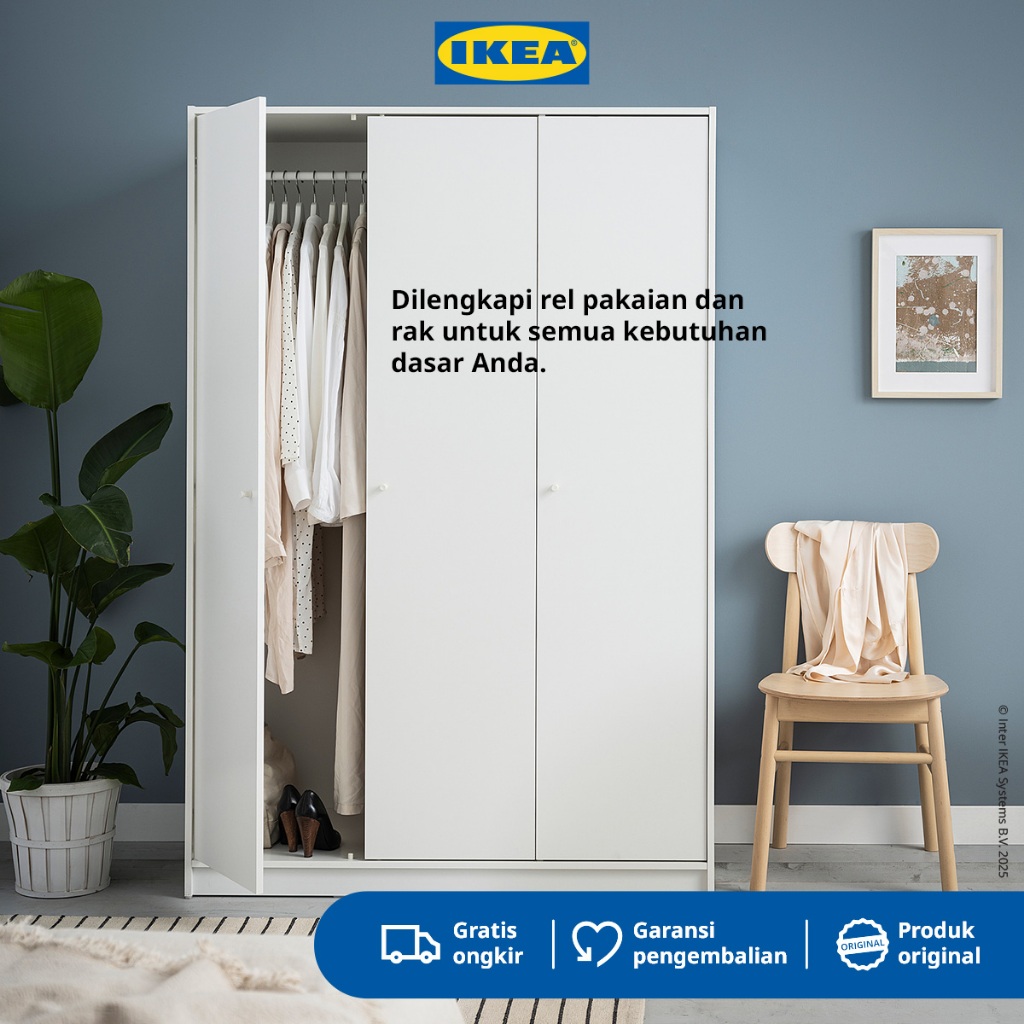 IKEA KLEPPSTAD Lemari Pakaian 3 Pintu Putih 117x176 cm