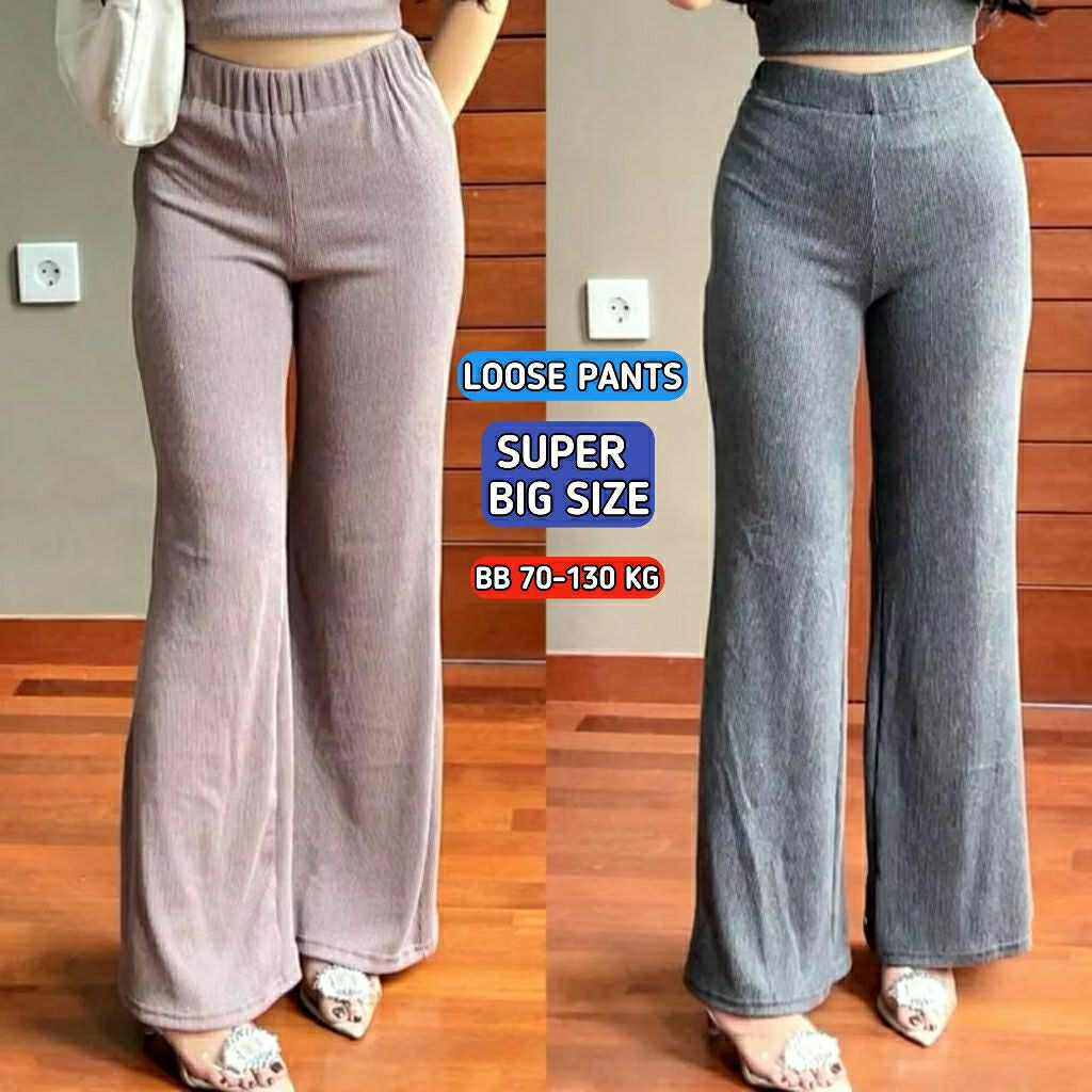 LOOSE PANTS SUPER JUMBO Celana Panjang Wanita Rib knit Premium Super Jumbo BB 60-130 KG Big size Kul