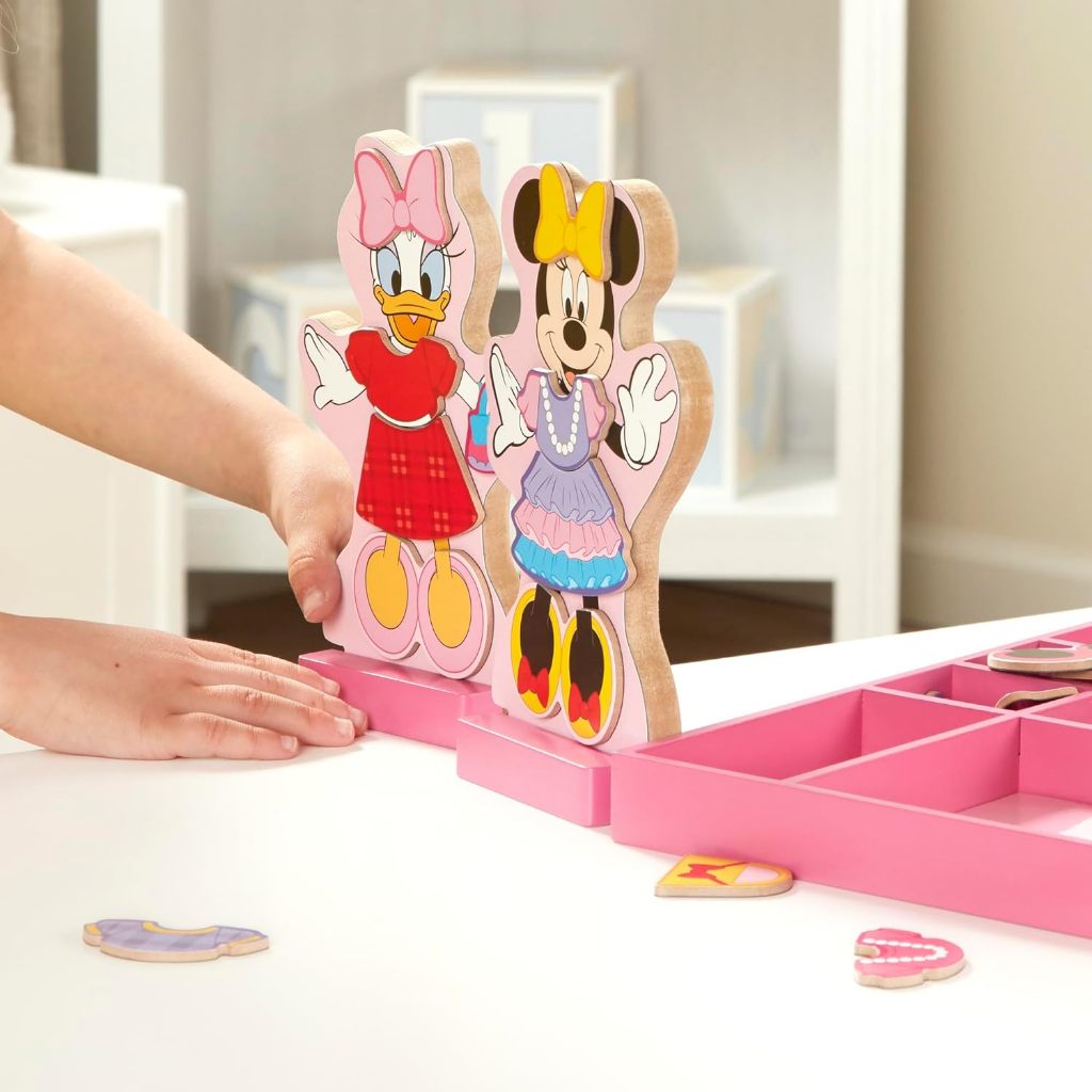 Melissa & Doug Disney Minnie Mouse & Daisy Duck Magnetic Dress-Up Wooden Dolls – Pretend Play Set (4