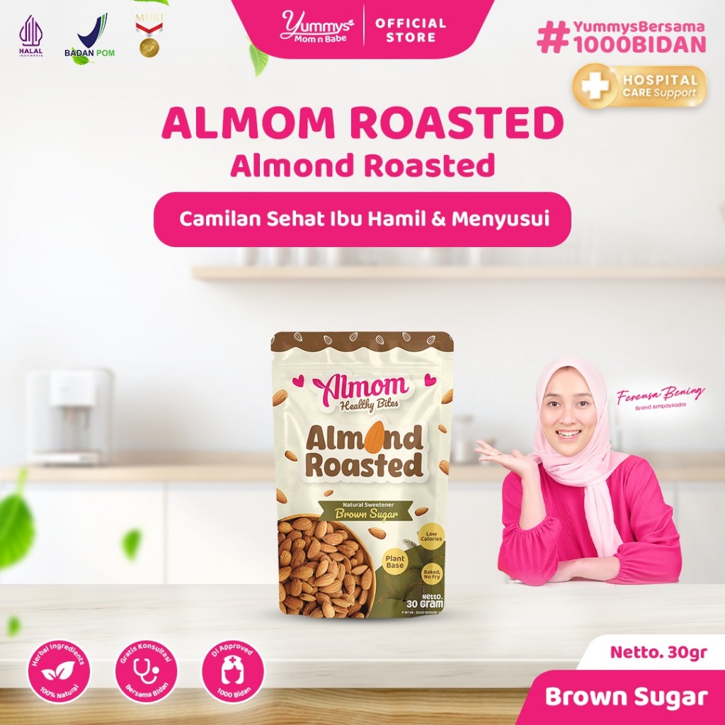 Almom Roasted - Kacang Almond Panggang 30gr | Camilan Sehat Rendah Kalori - Non MSG