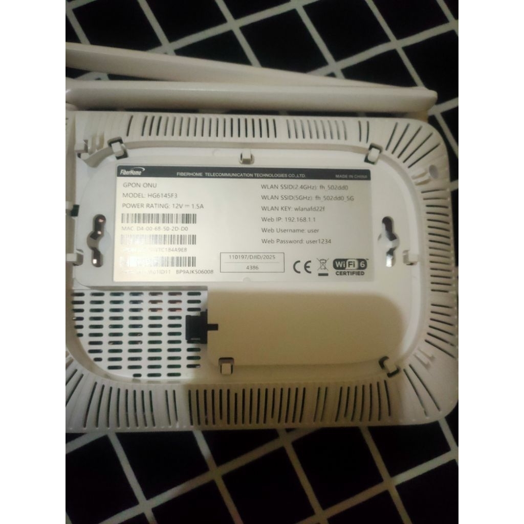 Modem ONT GPON Fiberhome HG6145F3 Dualband / Wifi 6 /Port Biru Like New