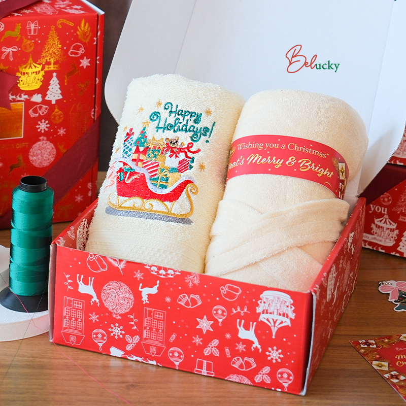 Handuk dan Kimono Bordir Kado Natal Christmas Hampers Premium Custom Request Bordir Nama
