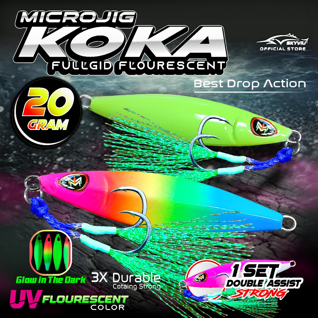 Metal Jig 20gram SKYVIU KOKA Full GID 20 Gram UV Glow In The Dark Double Assist Hook 20g Fosfor Lure