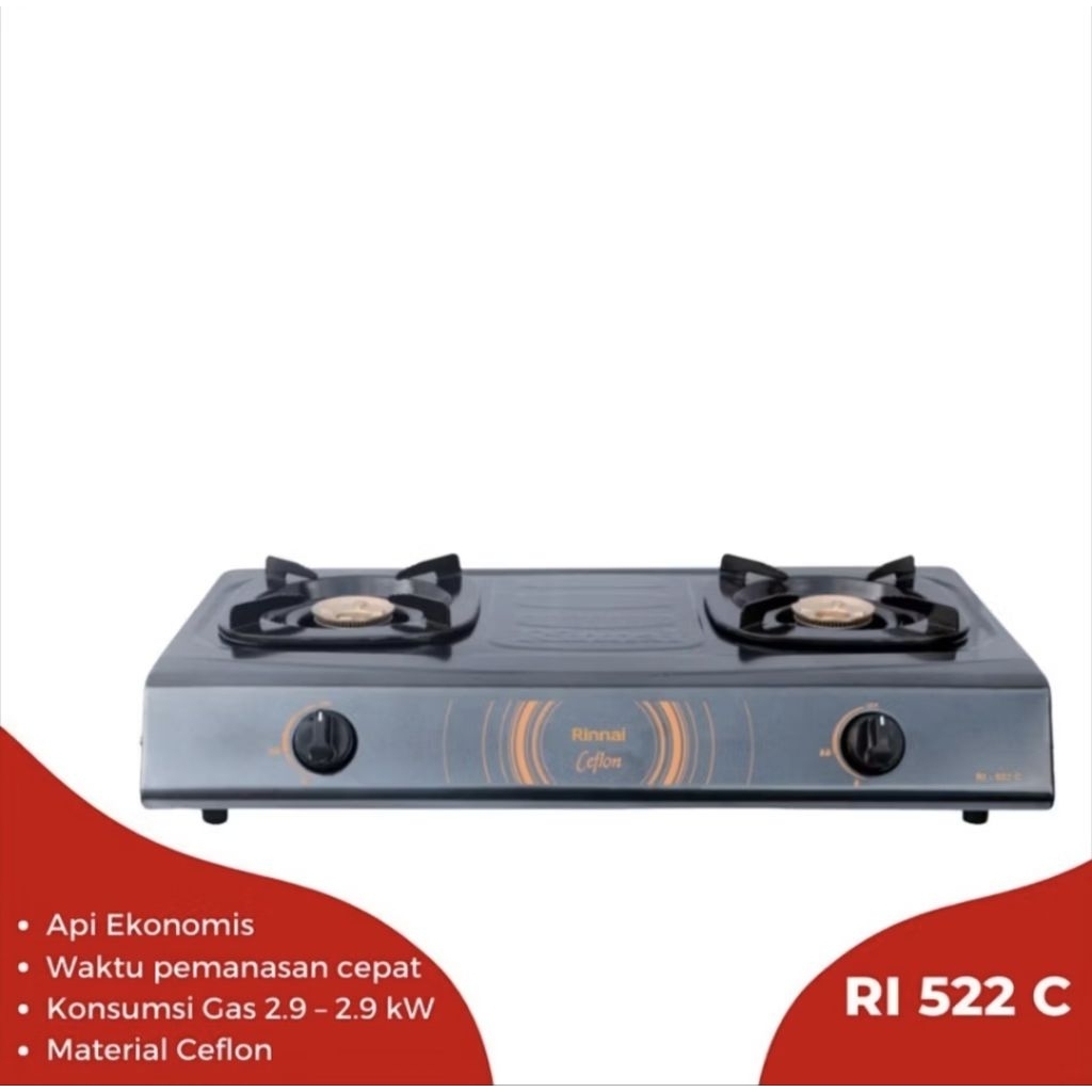 Kompor Gas Rinai RI-522C, Kompor Gas Rinai 2 Tungku Stainless