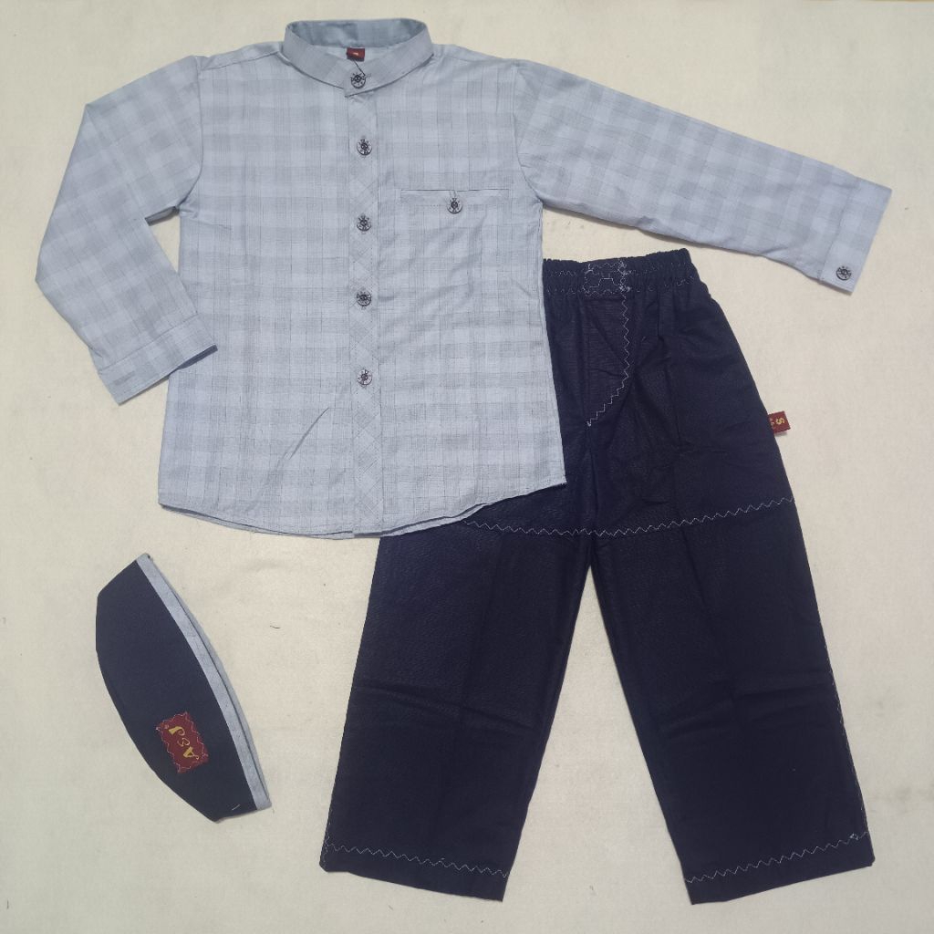 BAJU KOKO ANAK NEW A&J BENSU MOTIF KOTAK SOFT LENGAN PANJANG