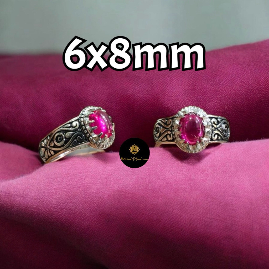 Cincin Batu Siam Bangkok ukuran 6x8mm Ring Alpaka Gerigi