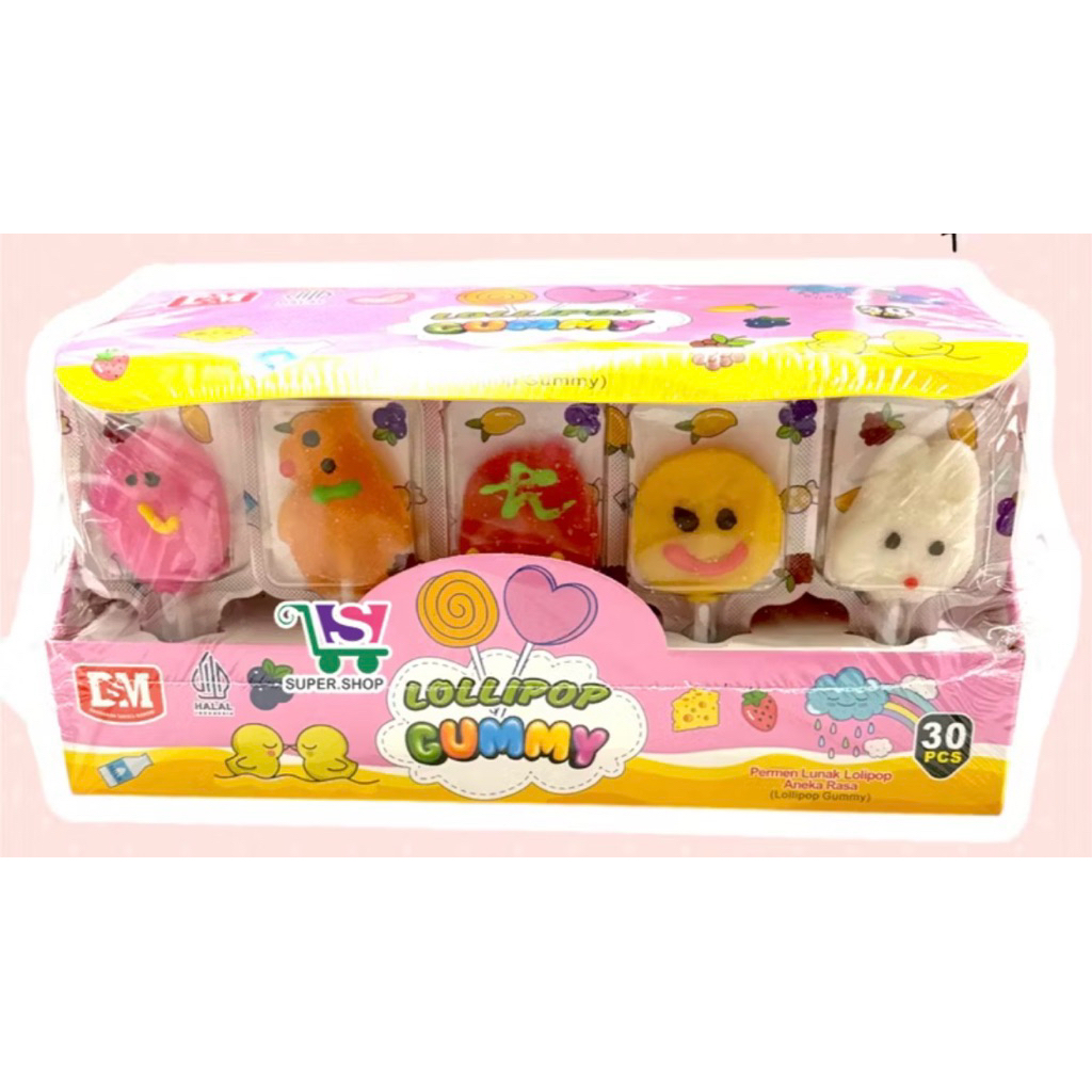 lollipop Gummy/permen lollipop gummy/permen karakter lollipop gummy/permen lunak aneka rasa buah/ DS