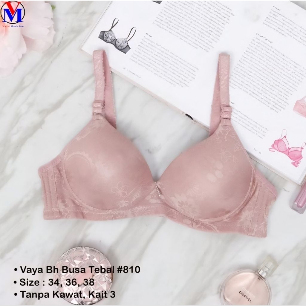 BH Vaya Busa Tebal art 810 Push Up Bra Cup B Tanpa Kawat Motif Emboss Bunga Kait 3 size 34-38