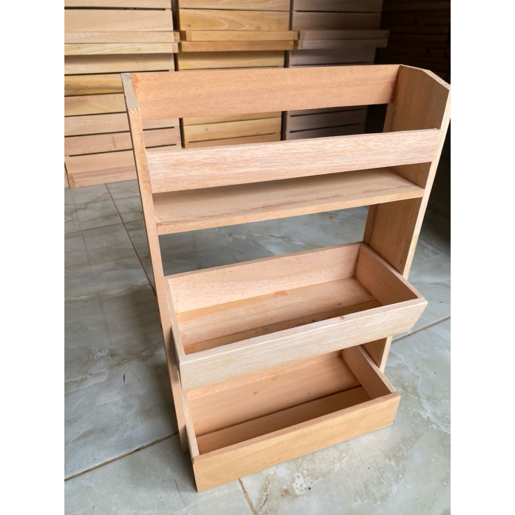 Rak bumbu dapur rak kayu rak 3 susun
