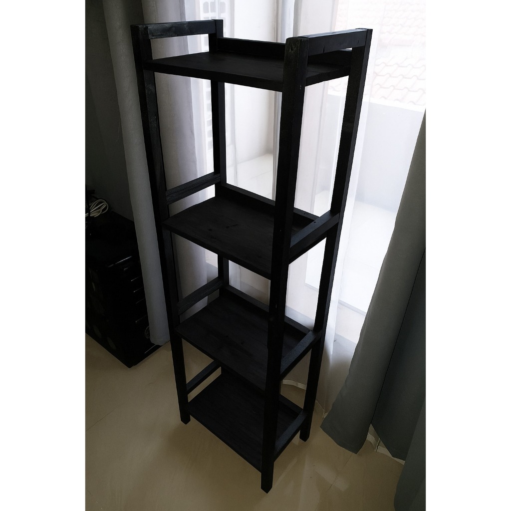 Rak Susun 4 Tingkat Full Hitam Full Kayu Jati Belanda