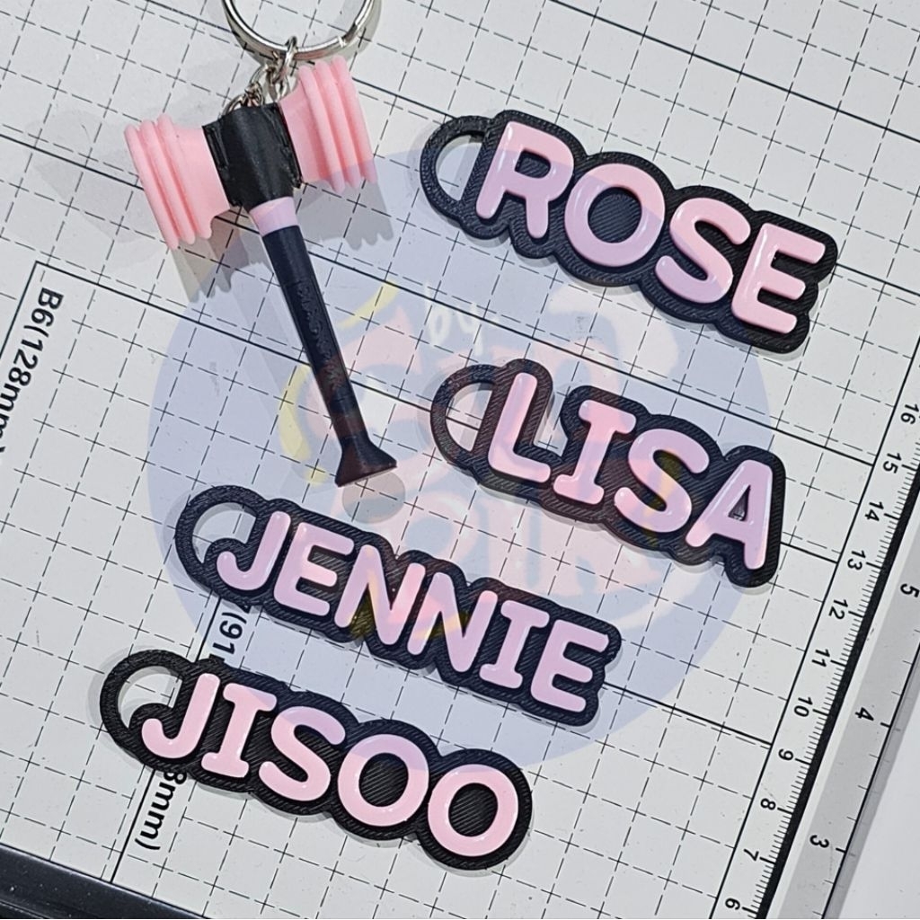 BLACKPINK Keychain Gantungan Kunci Name Tag Custom Member & Mini Lightstick.