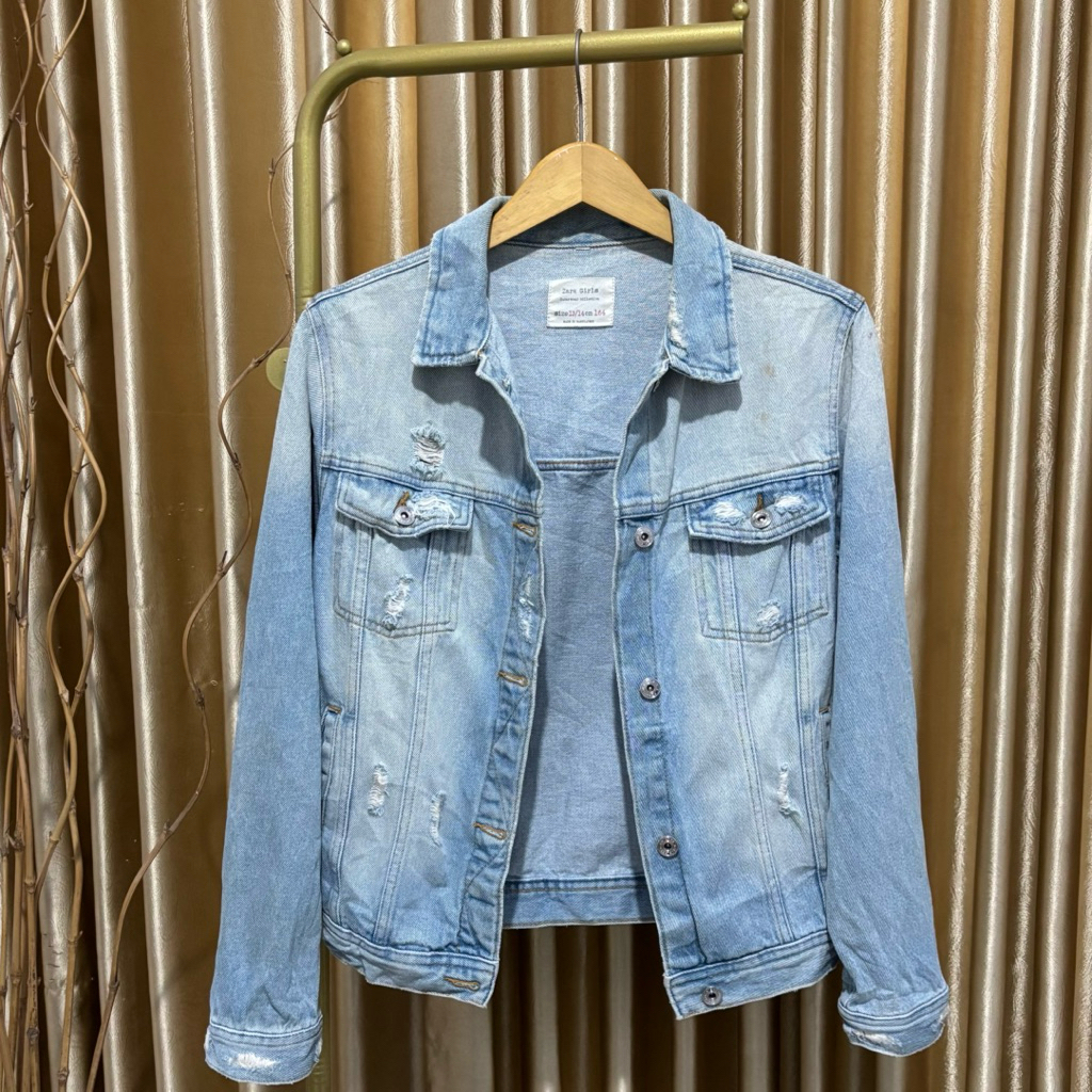 ZARA GIRLS RIPPED JAKET BLUE JEANS JACKET SOBEK WANITA WOMAN