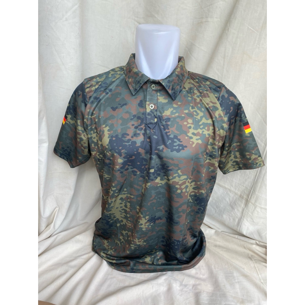 Kaos Kerah Polo Camo Loreng Flecktarn Tentara Jerman Army Reproduksi Size XXL