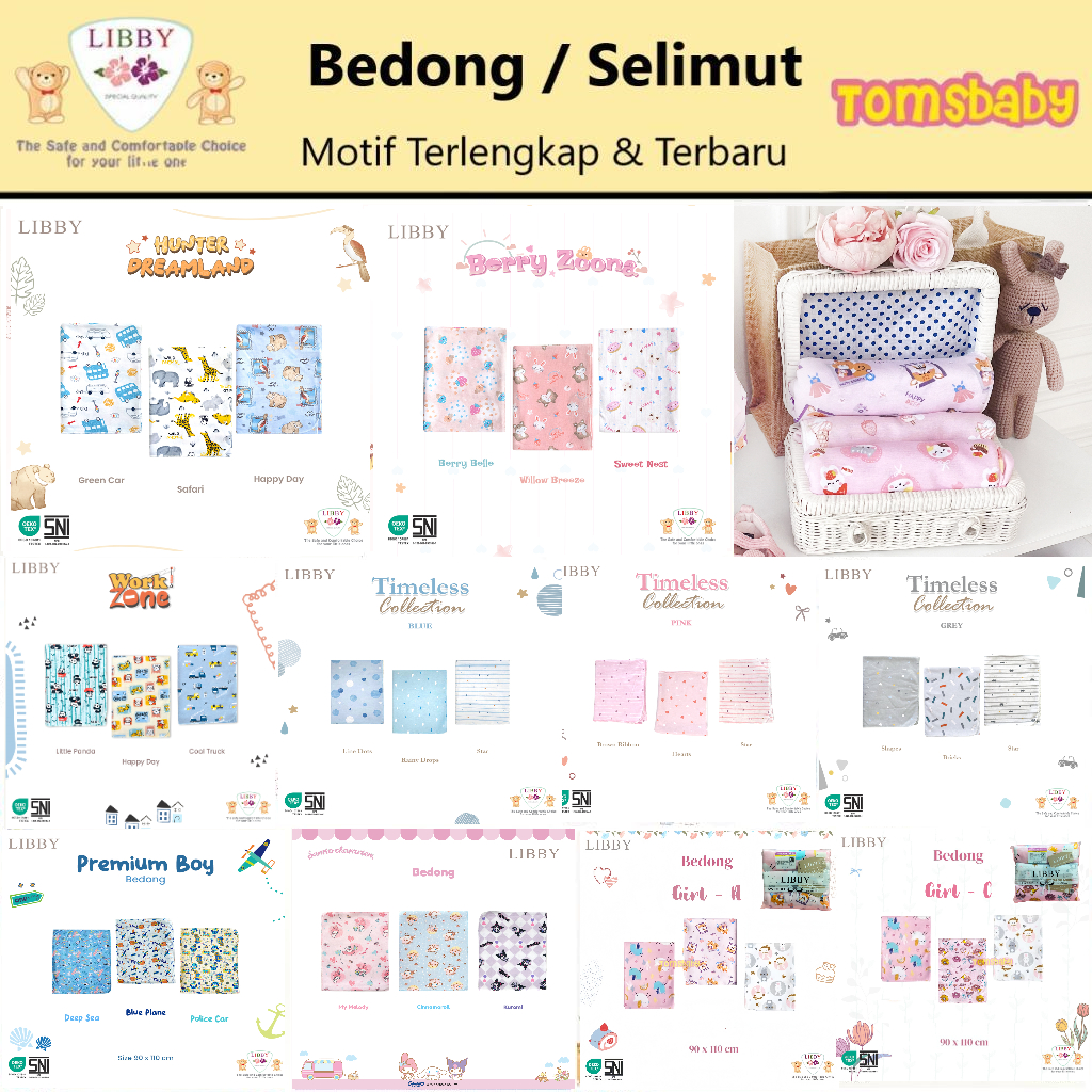 [TOMS] [ANEKA MOTIF] LIBBY 3pcs Bedong Lilit Kain Motif Terbaru Grosir  | Baby Swaddle | Bedong Bayi
