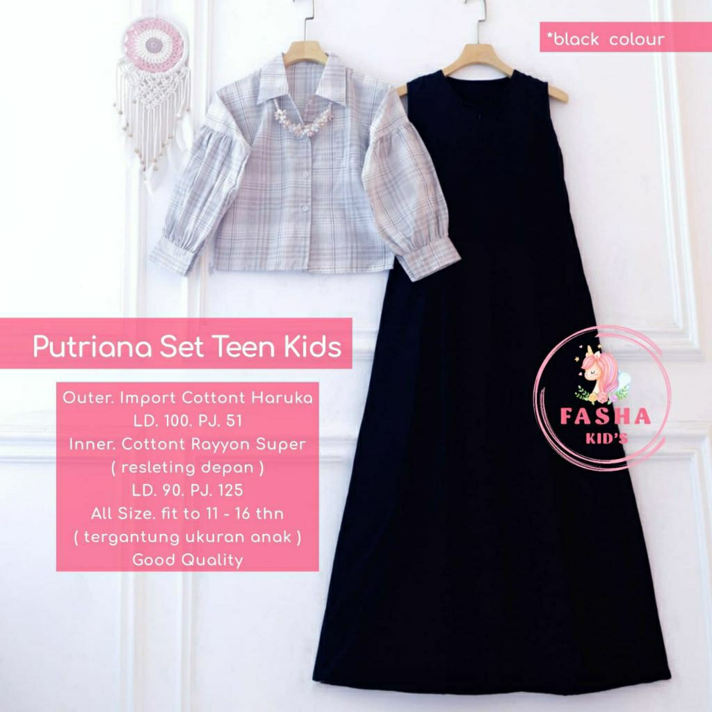 putriana set teen kids bahan outer katun Haruka inner katun rayon ld 90 pj 125 untuk usia 11-16 thn 