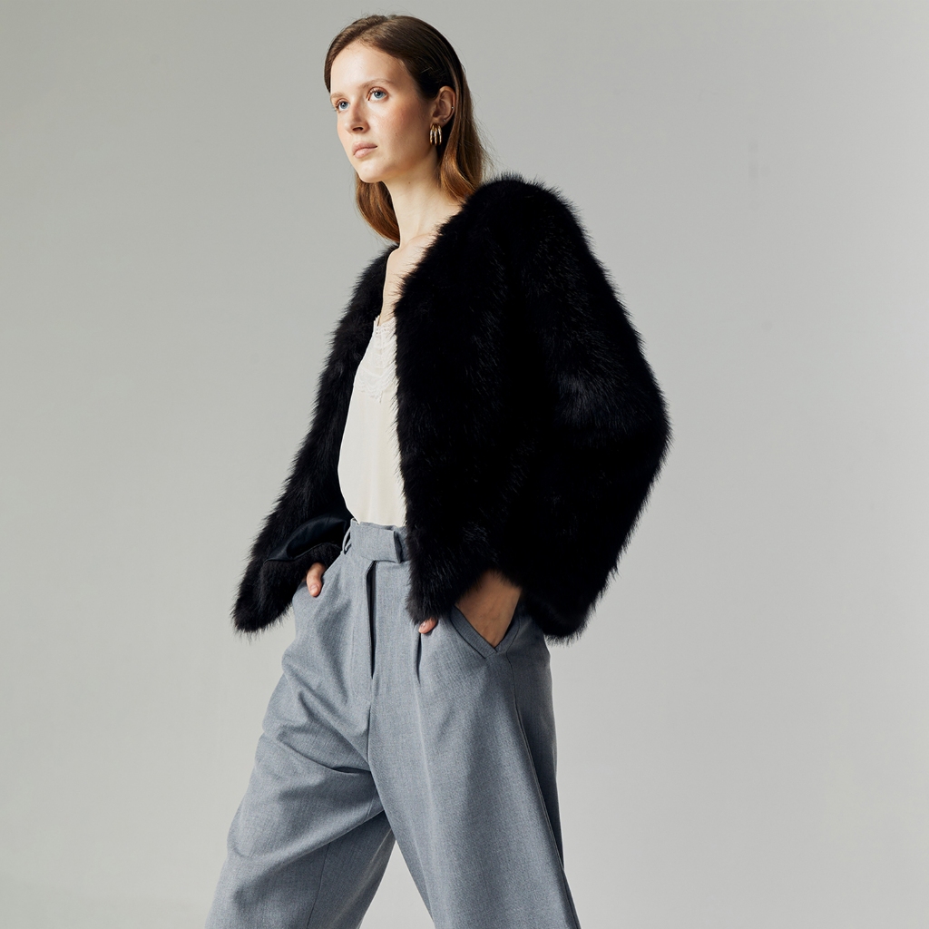 ATSTHELABEL MAREN BLACK FAUX FUR COAT