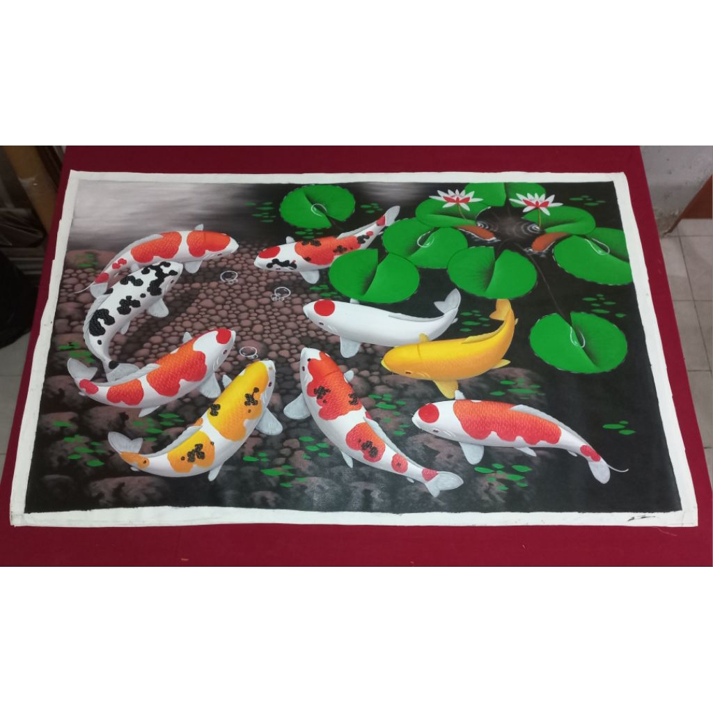 lukisan kanvas ikan koi 85x135 cm