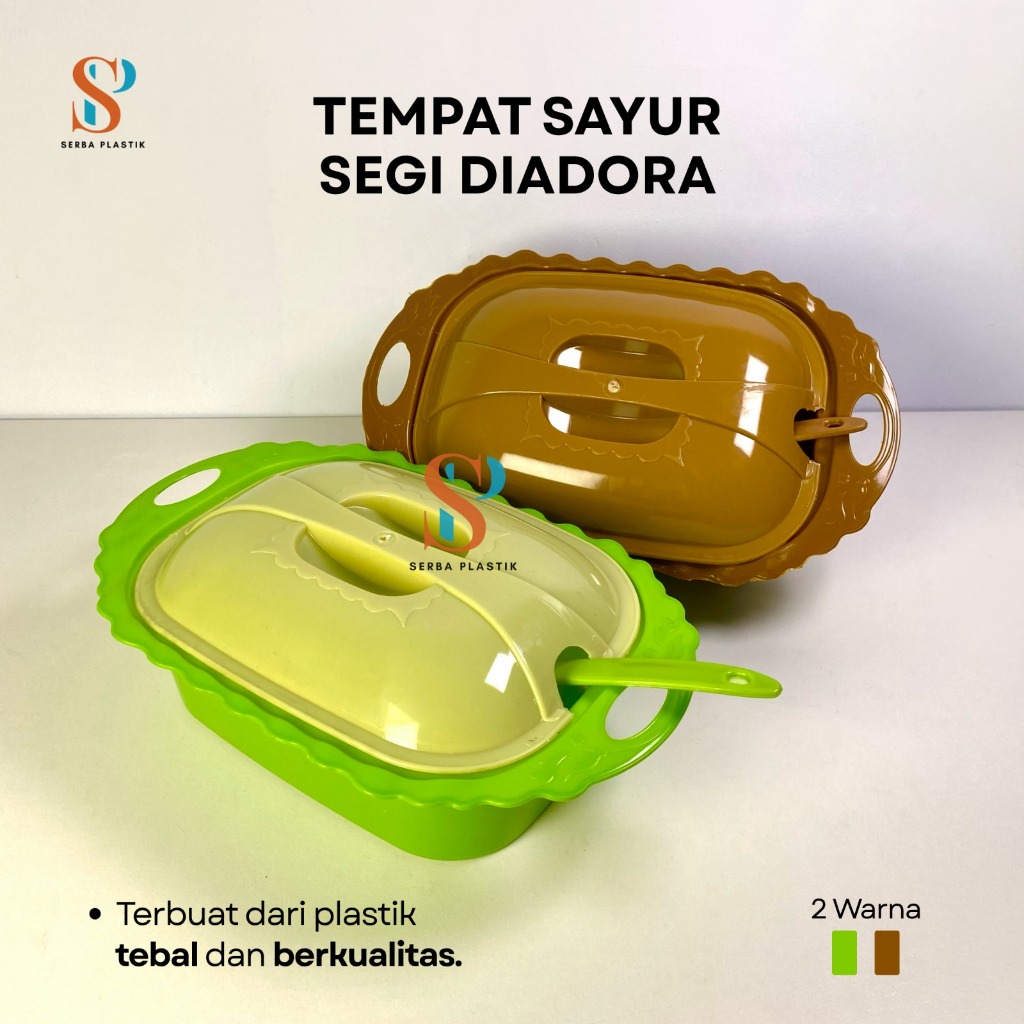 Serba Plastik - Tempat Lauk Diadora / Set Wadah Saji Serbaguna Tutup + Centong / Basi Sayur Plastik
