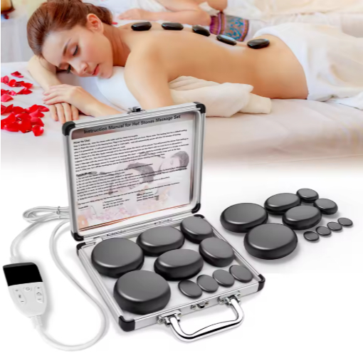 AL - HOT STONE MASSAGE SET WITH TEMPERATURE ADJUSTMENT - Hot Stone Massage Set with Heater, Professi