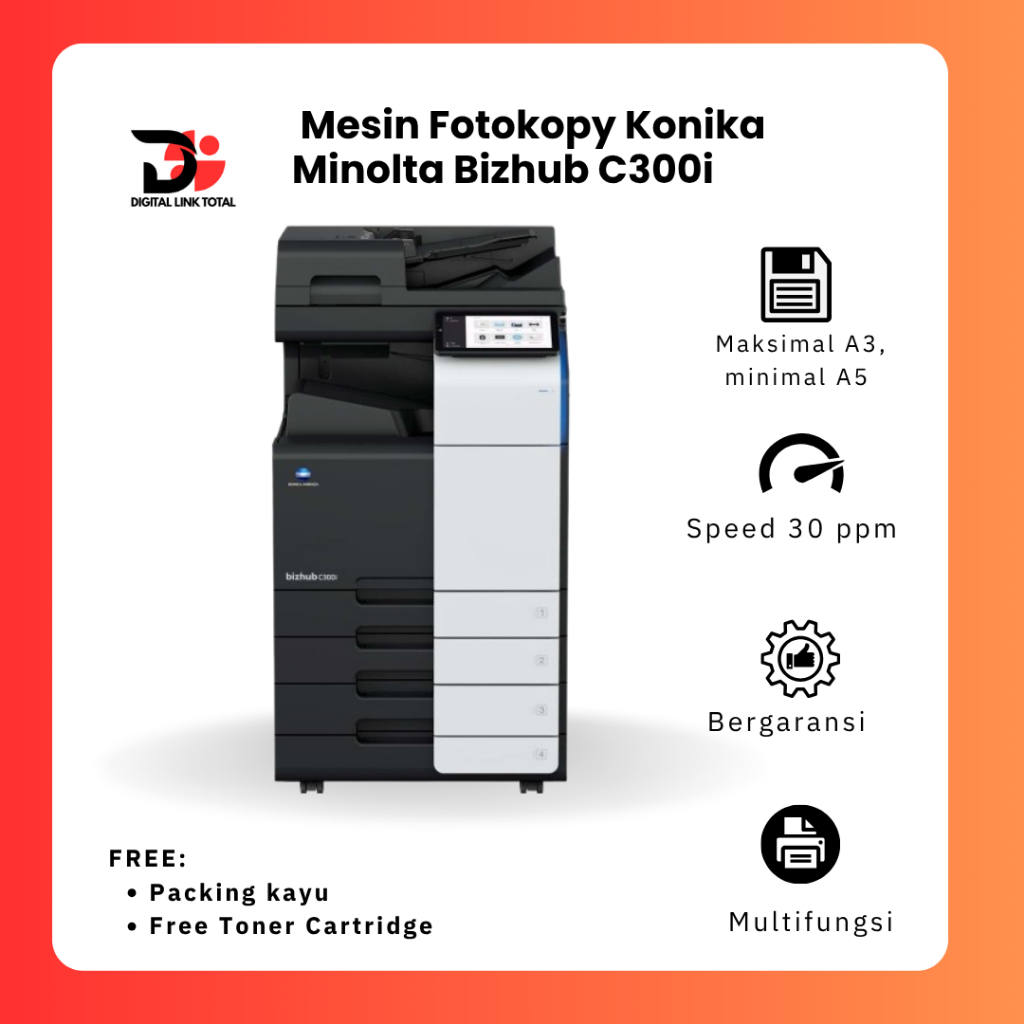 Mesin fotocopy Multifungsi Konica Minolta Bizhub C300i Printer A3 Warna