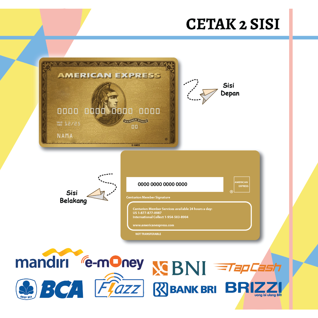 KARTU EMONEY DEBIT GOLD AMERICAN EXPRESS MANDIRI FLAZZ BCA GEN 2 BNI TAPCASH BRIZZI BRI - 2 SISI