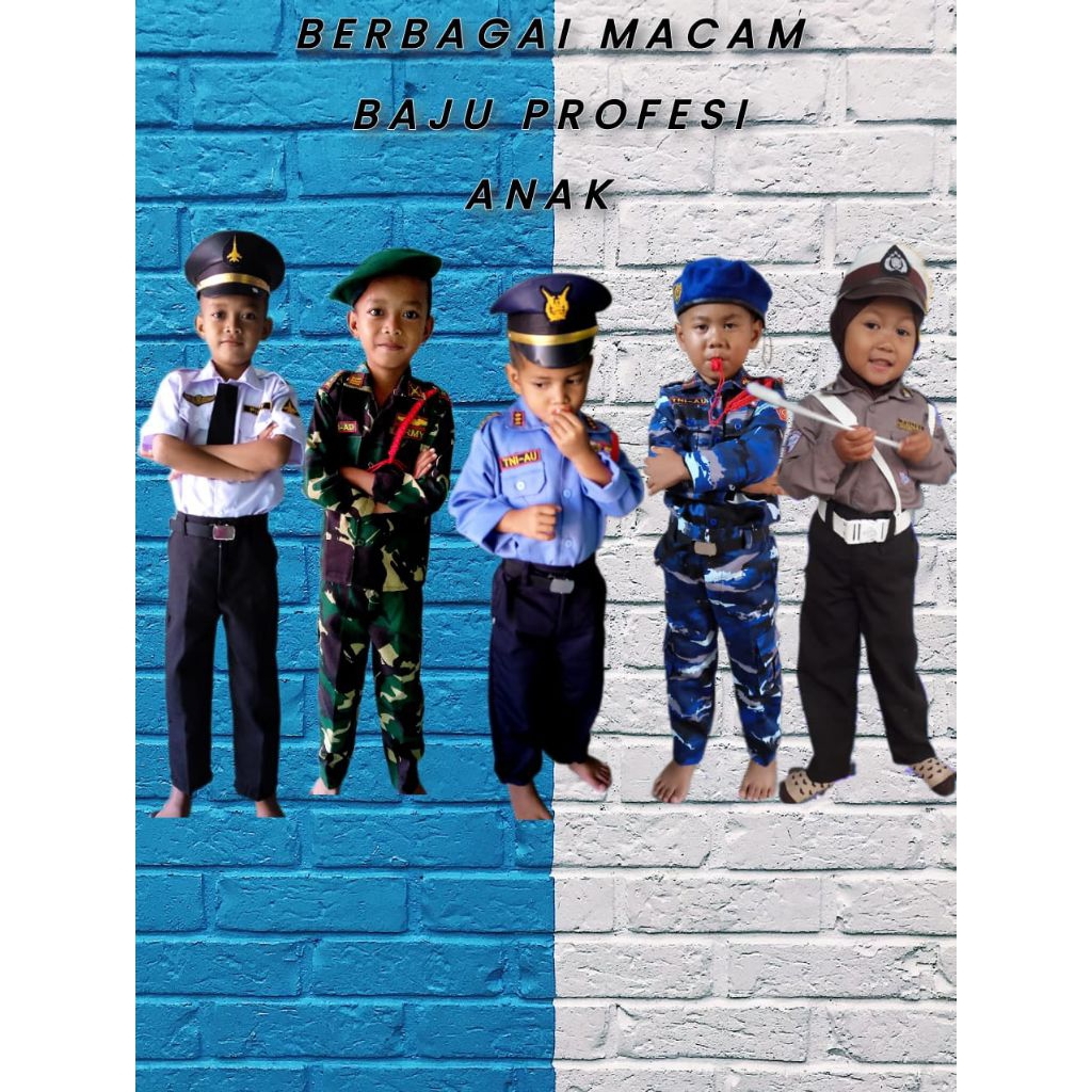 BAJU SERAGAM POLISI/TNI AU/TNI AD/PILOT/AURI ANAK TK/PAUD