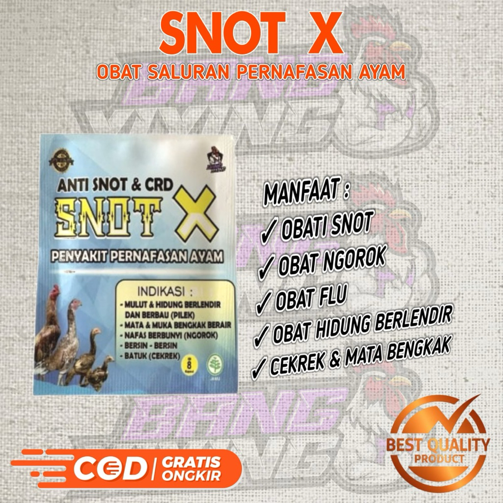 Obat Ayam Ngorok SNOT X Mengobati masalah Pernafasan ayam seperti Ngorok Flu pilek Snot CRD