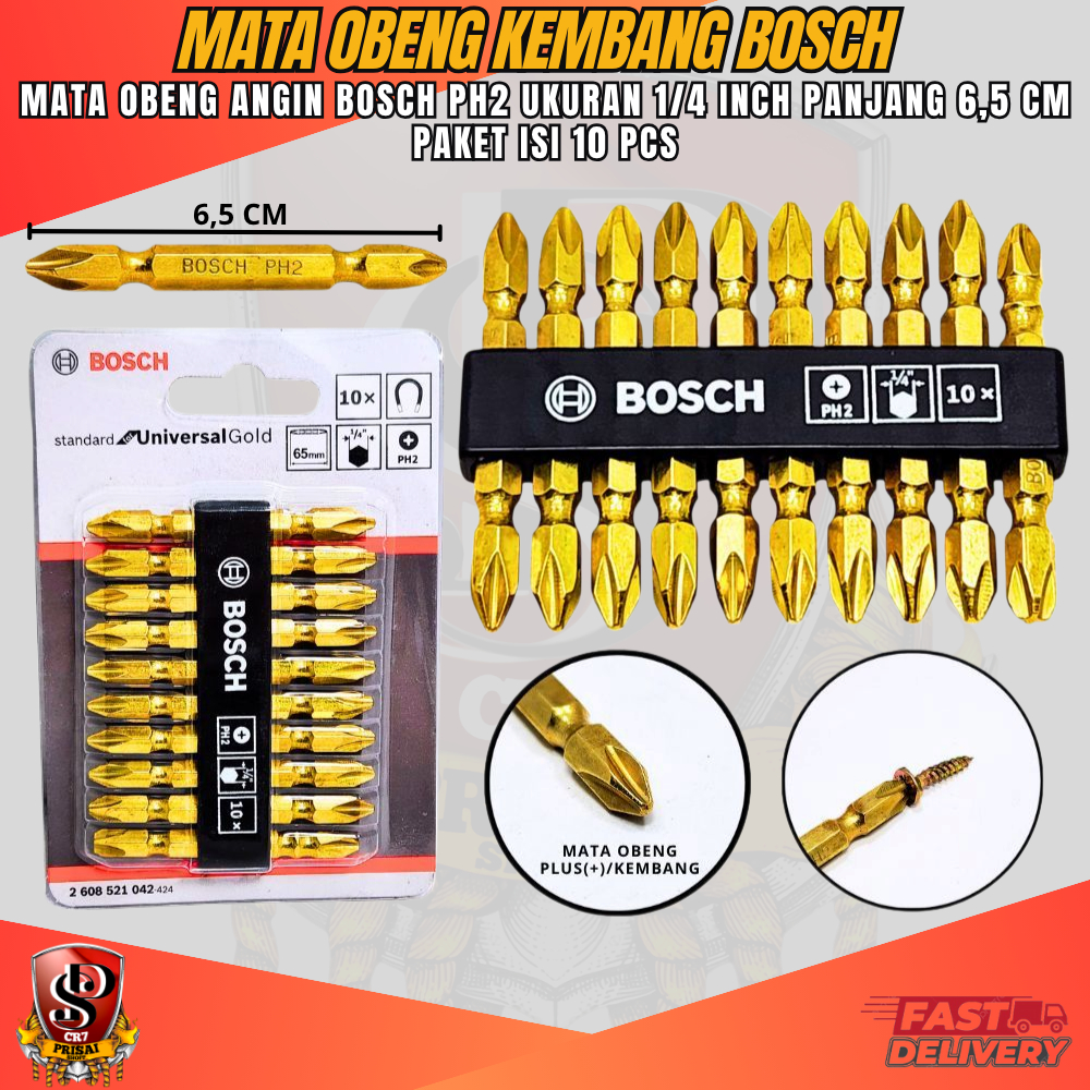 BOSCH Mata Obeng PH2 1/4" Universal Gold ISI 10 PCS / Mata Obeng Angin Ph2 65mm Anti Slip BOSCH Mata