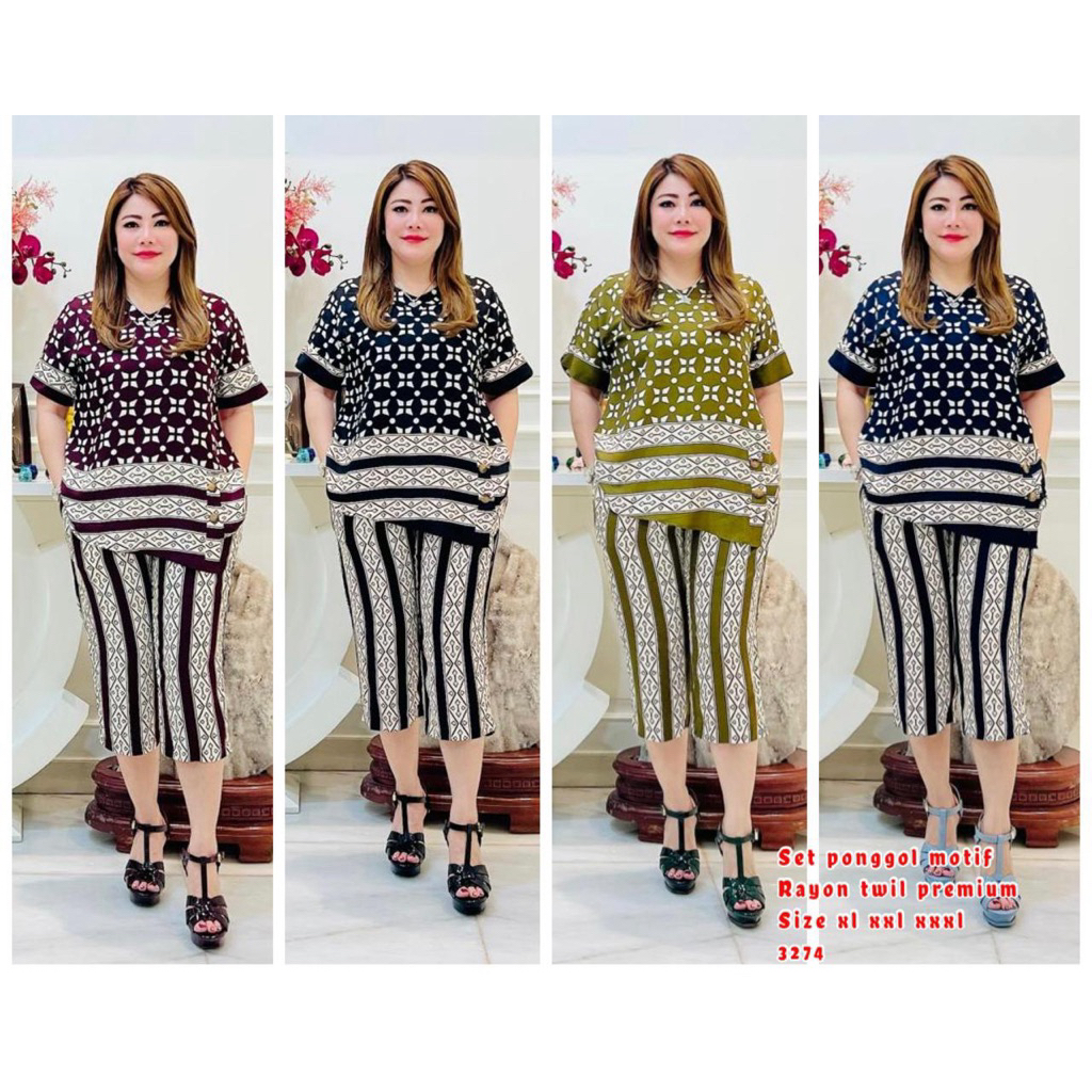 3274 Set Ponggol Wanita Polos Rayon Twill Premium// Setelan Wanita Rayon Twill Polos Premium // One 