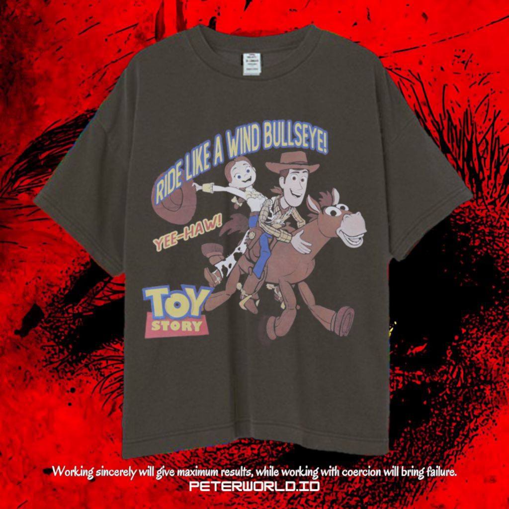 Kaos Toy Story Ride Like A Wind Bullseye Oversize Dark Grey Vintage Tee | Kaos Oversized | Kaos Dark
