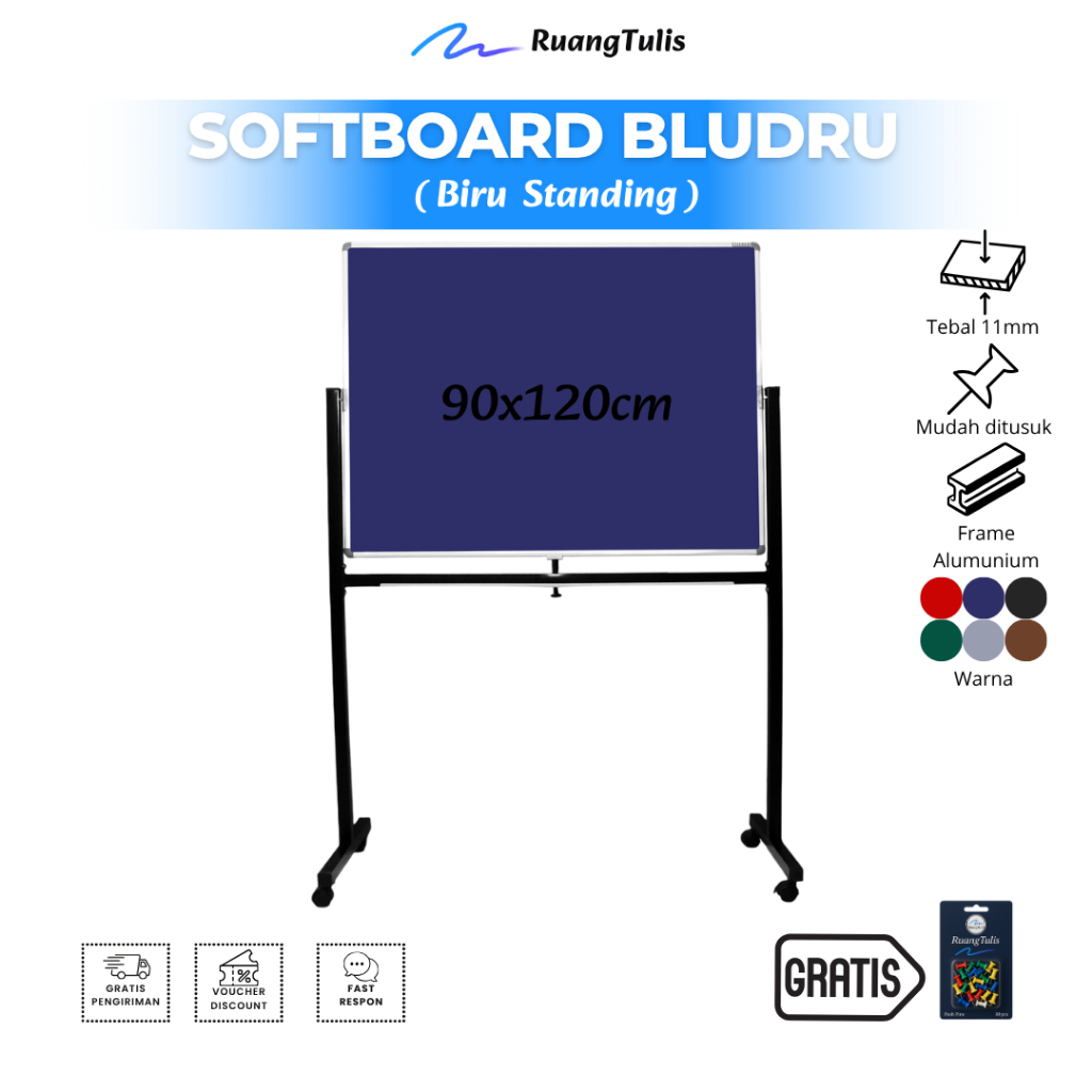 Sakana Softboard / Cork Board / Pin Board / Vision Board / Papan Mading Bludru Standing 90x120cm